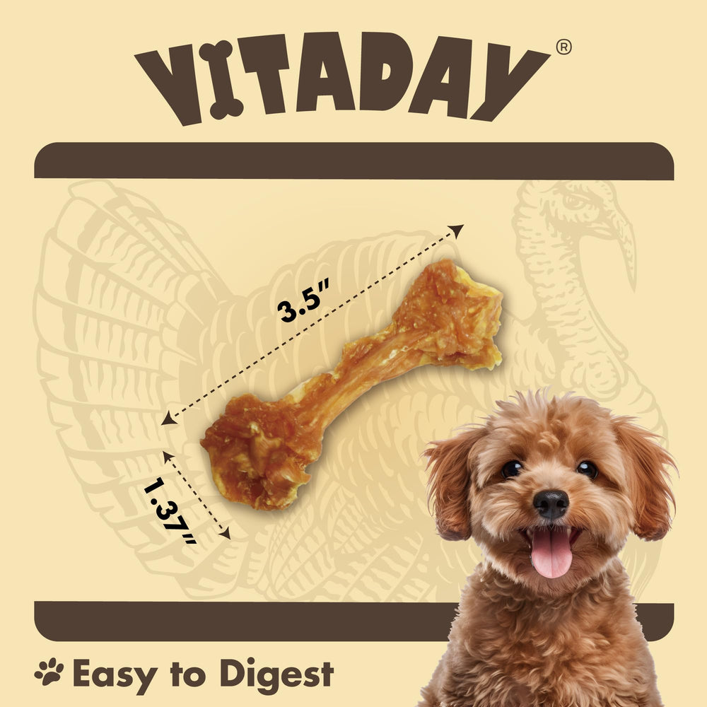 VITADAY turkey tendon texture close-up showing fibrous chew for dental-health support