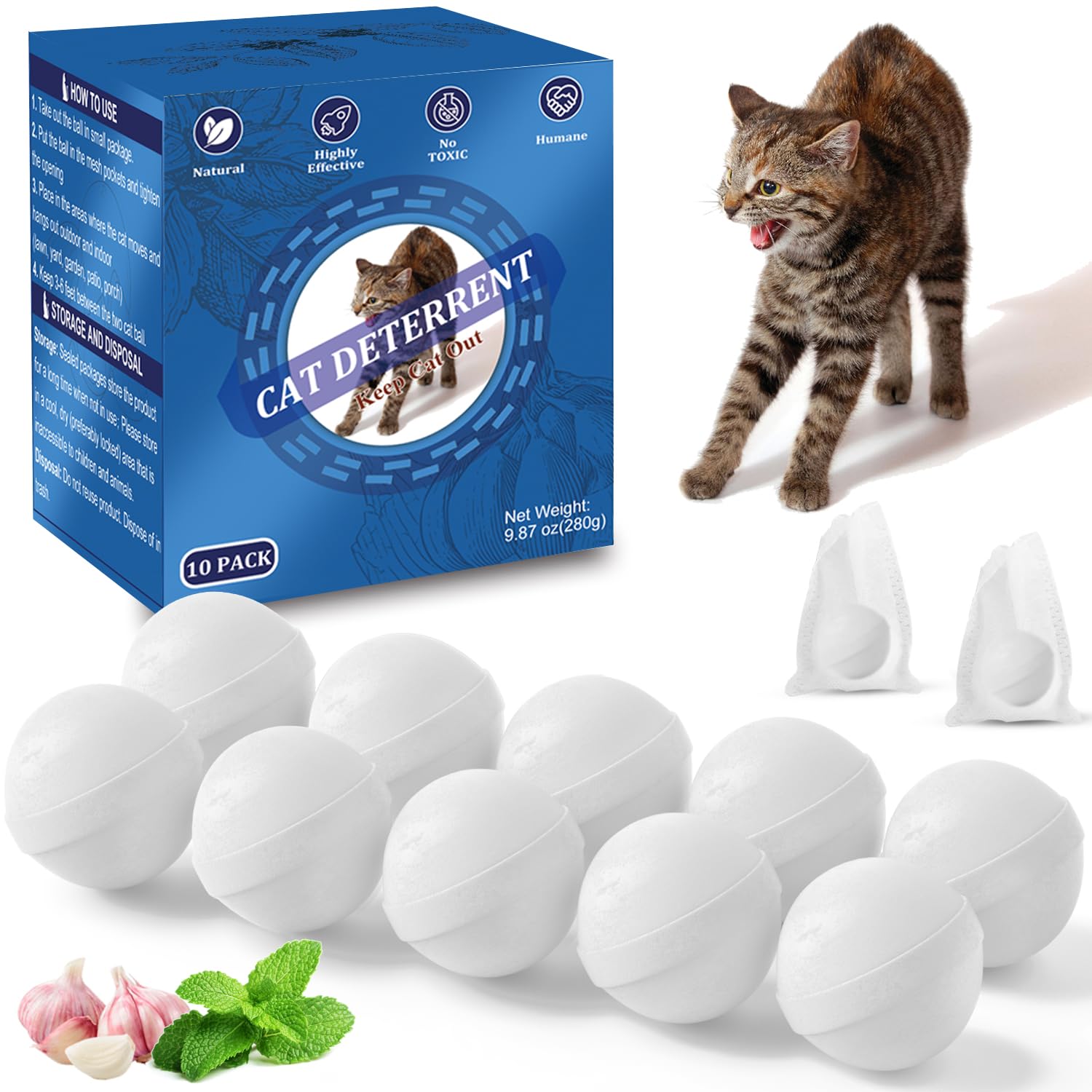 VITAFOR cat deterrent ball close-up with peppermint scent deterring cats