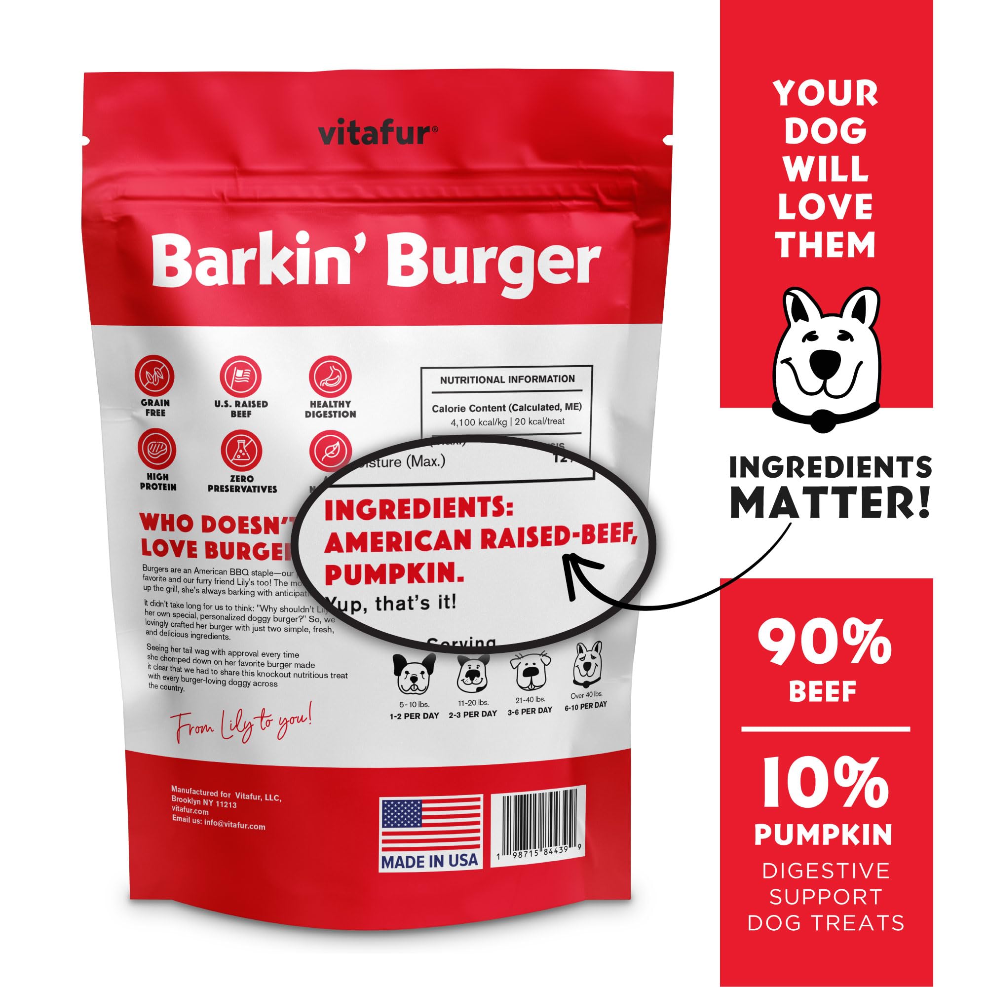 Close-up of beef and pumpkin ingredients in Vitafur Barkin Burger
