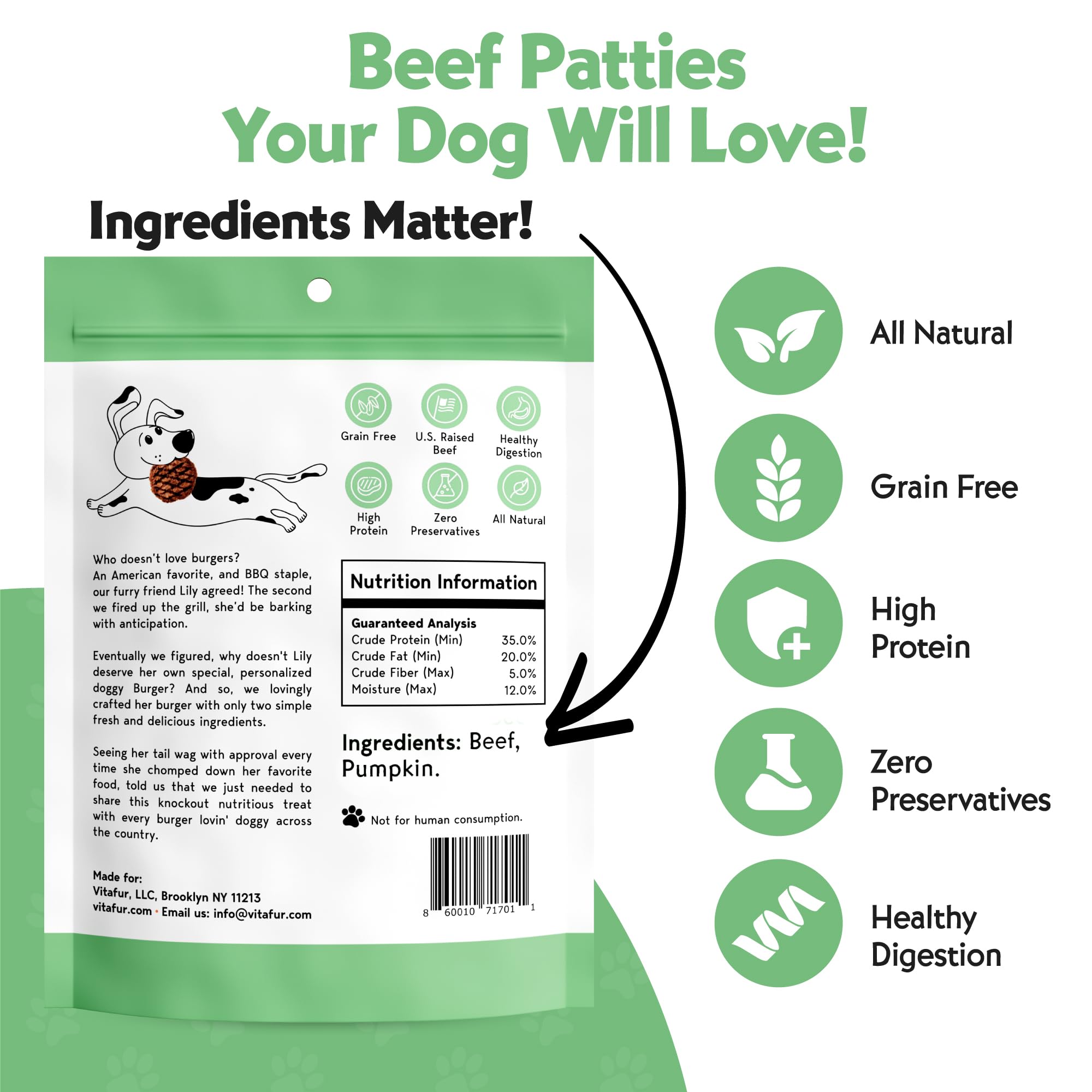 Vitafur Barkin Burger grain-free-formula suitable for sensitive digestions.