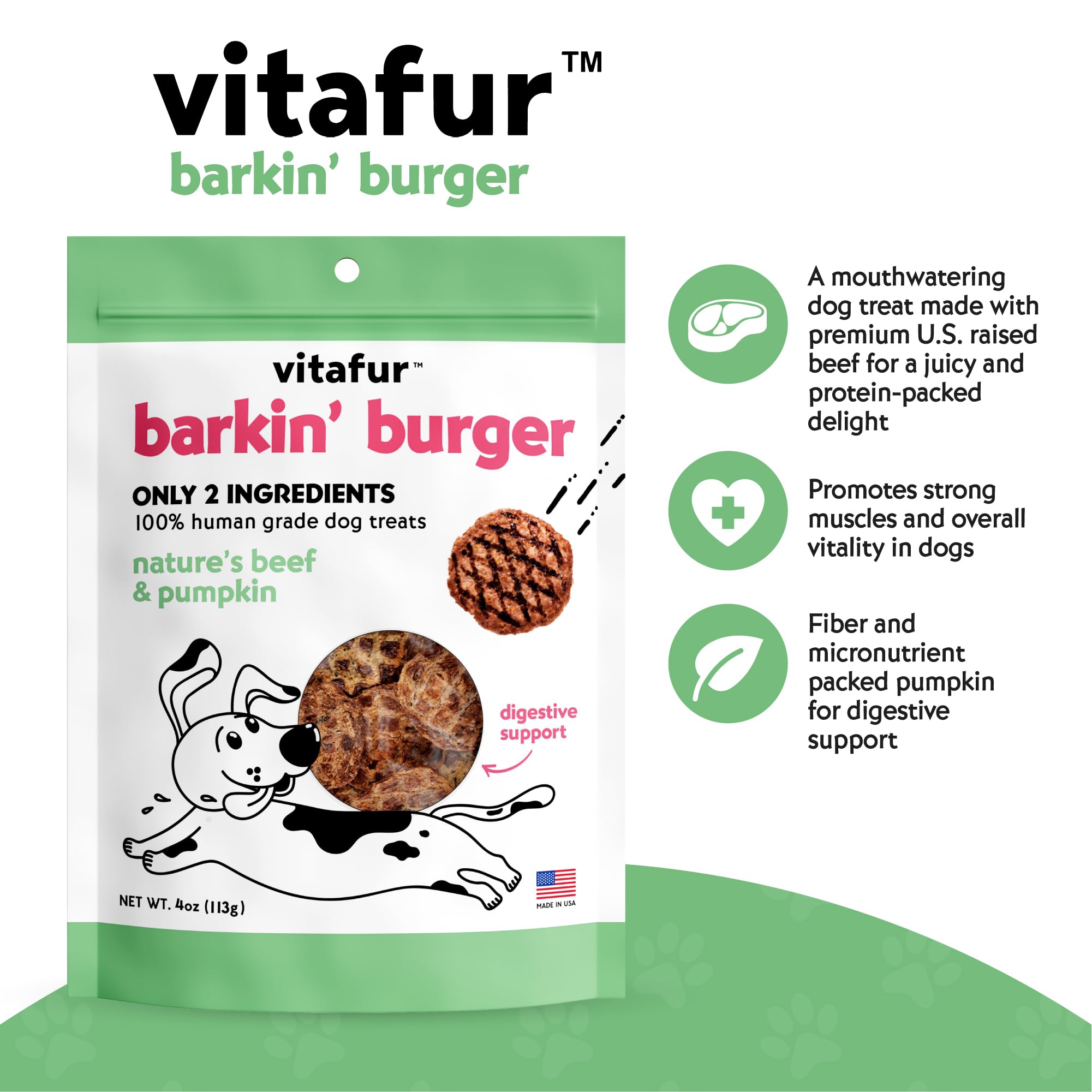 Vitafur Barkin Burger made-in-usa-label highlights domestic sourcing and quality.