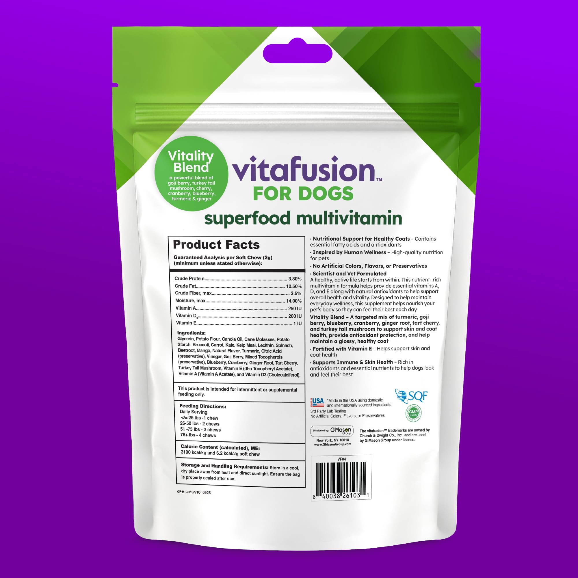 Puppy to senior dogs using VitaFusion chews as part of daily wellness.