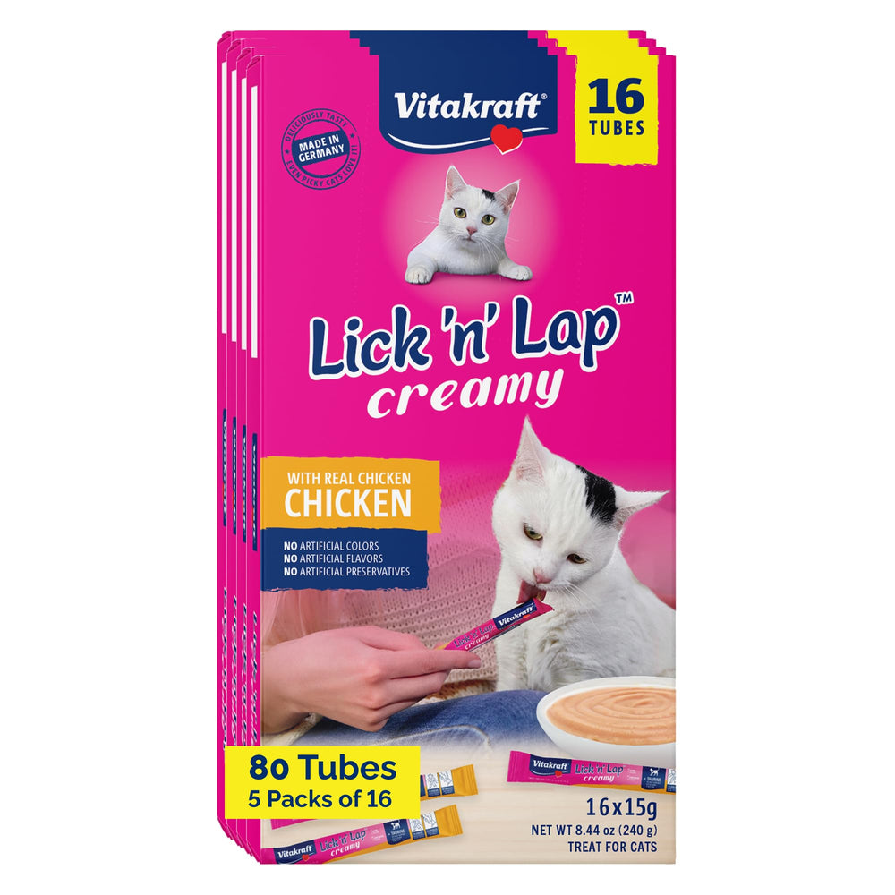 Vitakraft Lick 'N' Lap chicken broth tubes for cat hydration and flavor
