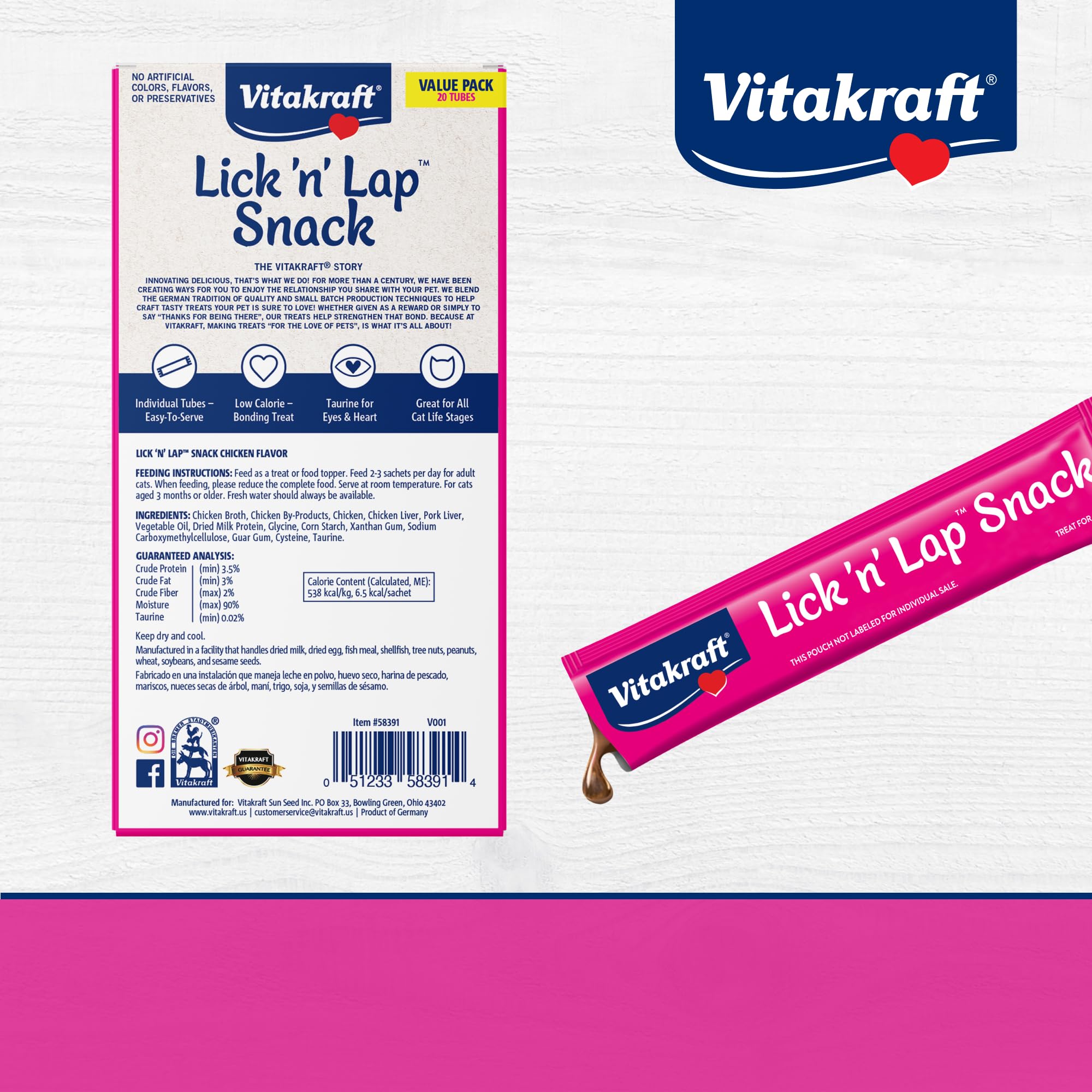 Low-calorie Vitakraft Lick 'N' Lap option for a light treat