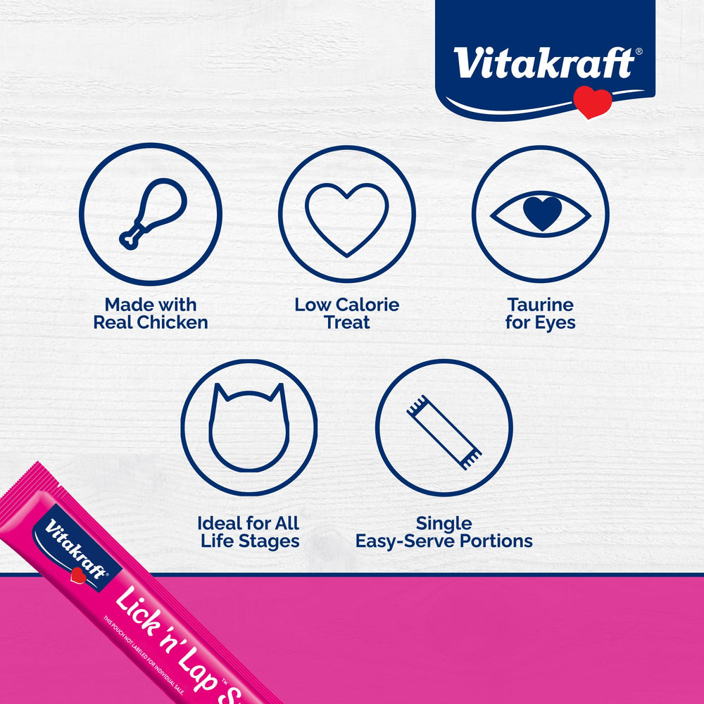 Vitakraft Lick 'N' Lap real chicken treats in squeezable tubes