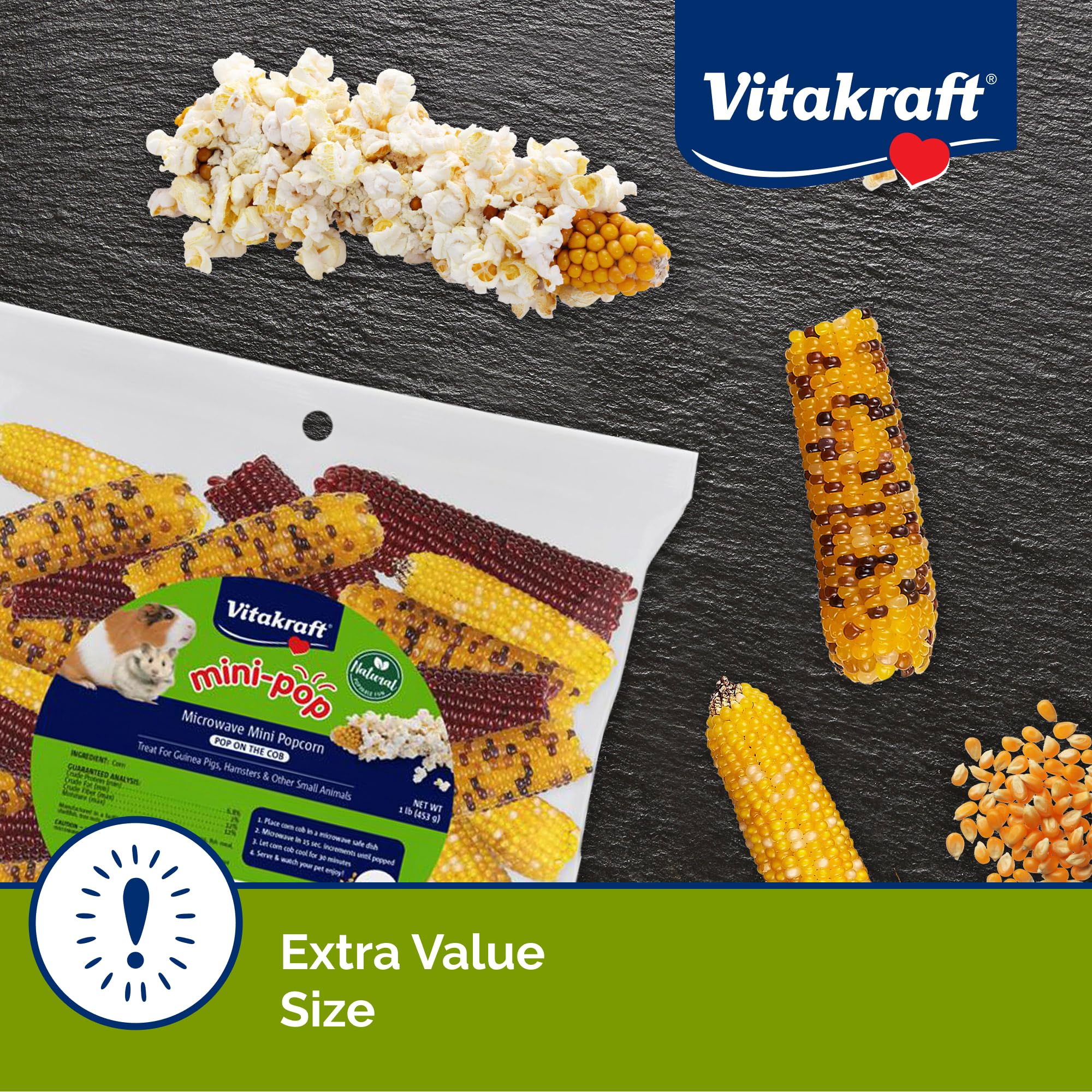 Vitakraft Mini Pops corn-cob-1lb-pack offers a wholesome, simple treat for small animals.