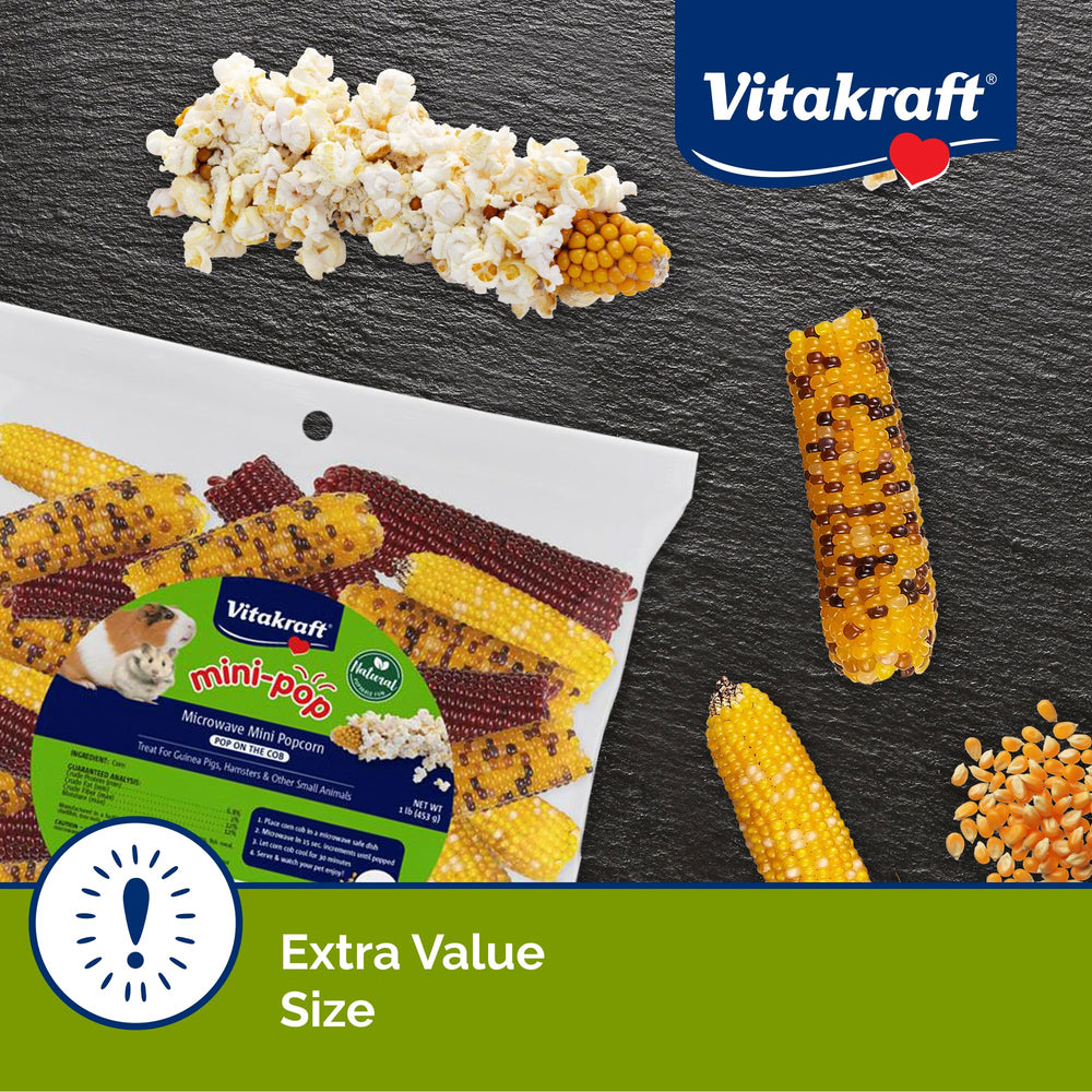 Vitakraft Mini Pops corn-cob-1lb-pack offers a wholesome, simple treat for small animals.