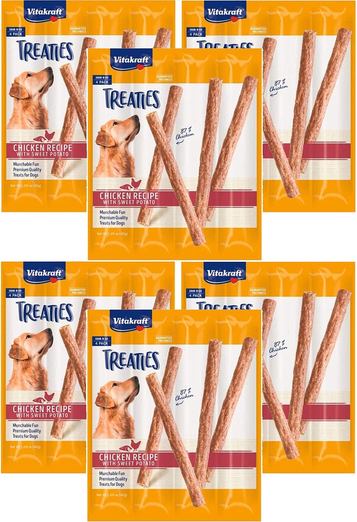 Vitakraft Treaties for Dogs: smoked chicken and sweet potato stick, ideal for on-the-go rewards.
