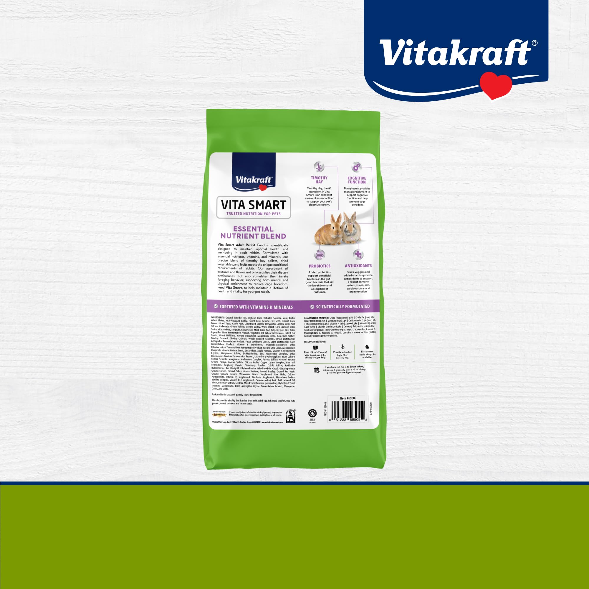 Vitakraft VitaSmart adult rabbit mix image shows balanced protein and fiber