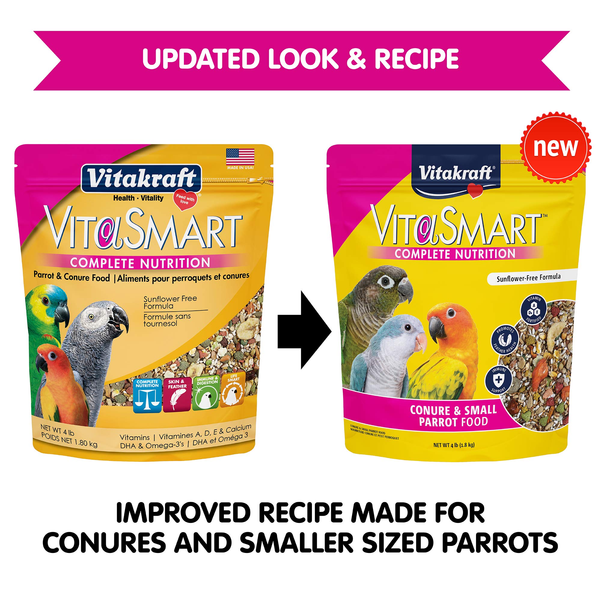 Vitakraft VitaSmart fortified blend close-up shows vitamins and minerals for daily energy.