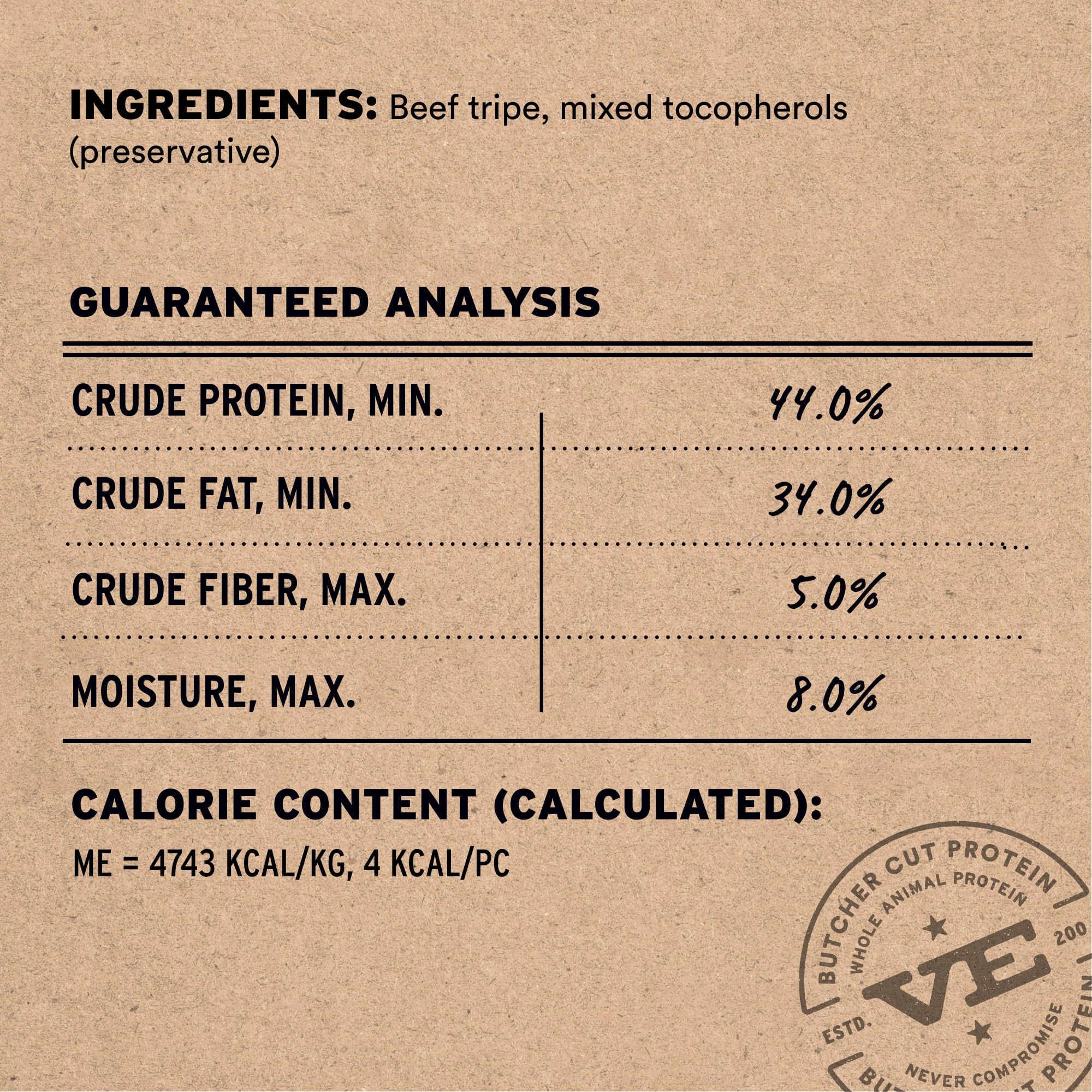 Single-protein Vital Essentials beef tripe nibs for picky dogs.