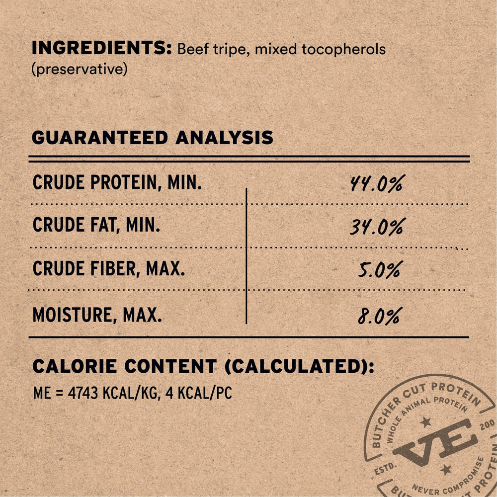 Single-protein Vital Essentials beef tripe nibs for picky dogs.