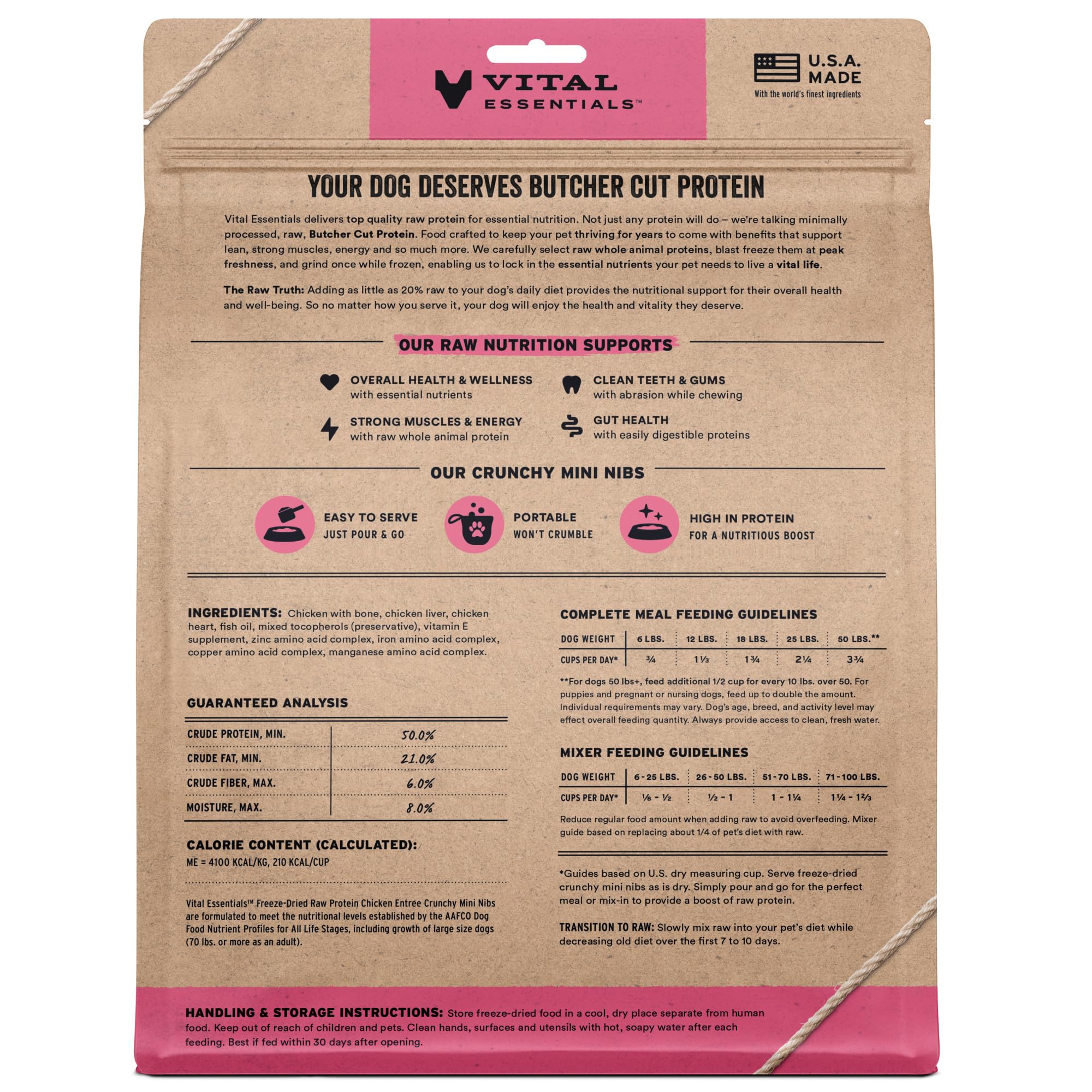Vital Essentials chicken mini nibs close-up highlights premium butcher-cut protein for strong meals.
