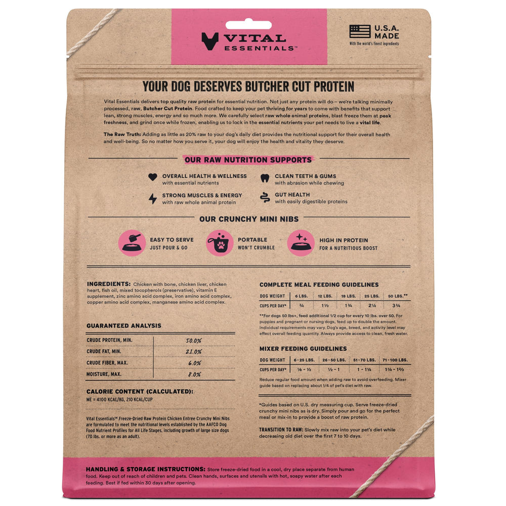 Vital Essentials chicken mini nibs close-up highlights premium butcher-cut protein for strong meals.