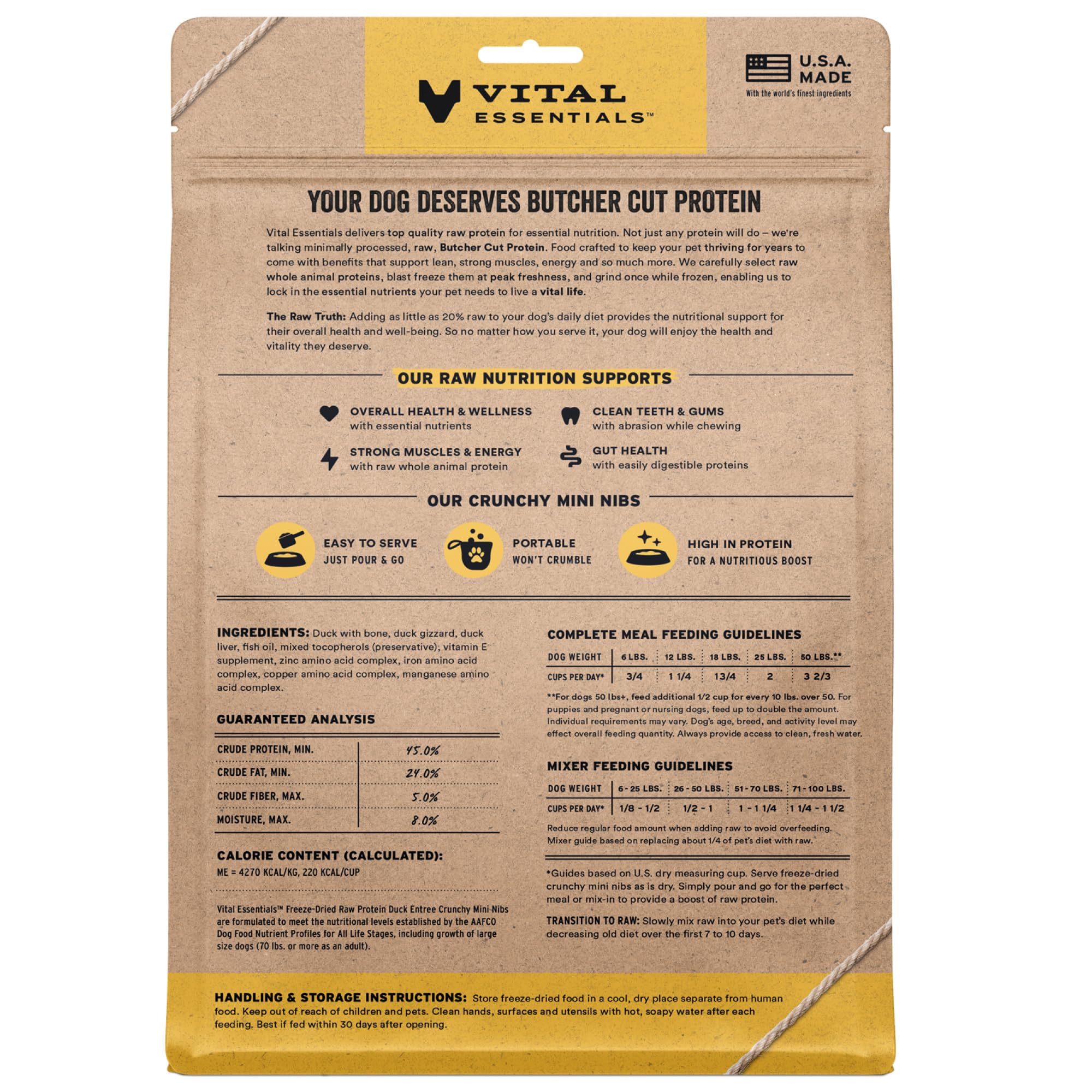 Closeup of Vital Essentials duck crunchy mini-nibs, showcasing premium texture.
