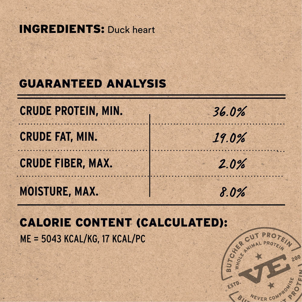 Vital Essentials duck heart treats close-up showing natural texture and quality