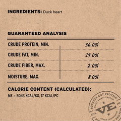 Vital Essentials duck heart treats close-up showing natural texture and quality