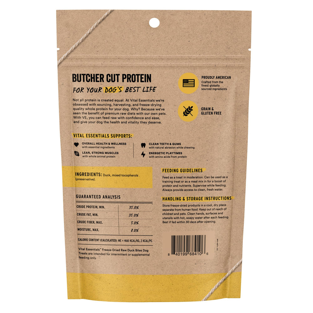 Vital Essentials duck treats closeup ingredients reveal grain-free, high-protein goodness