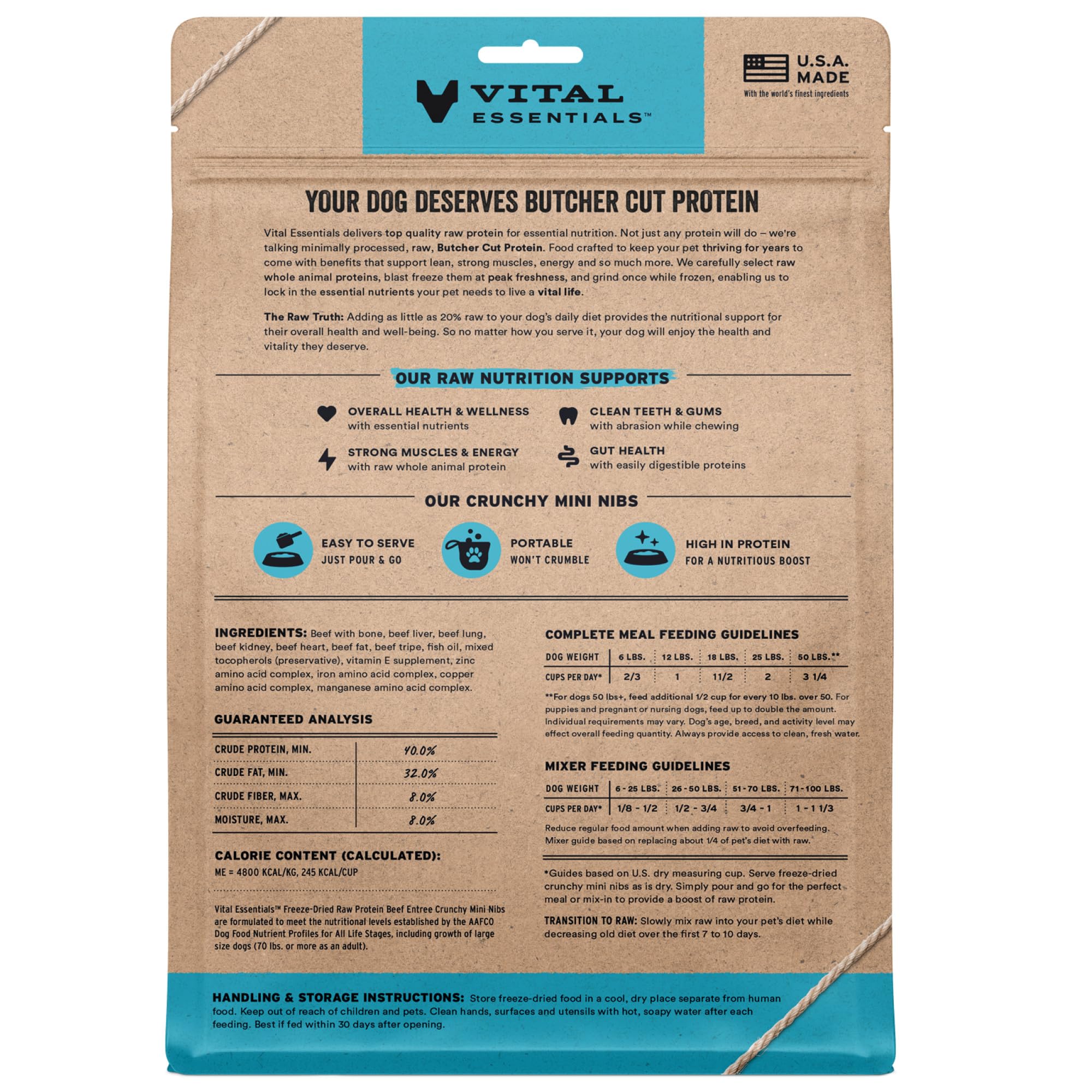 Vital Essentials beef nibs close-up showing crunchy texture and lean protein