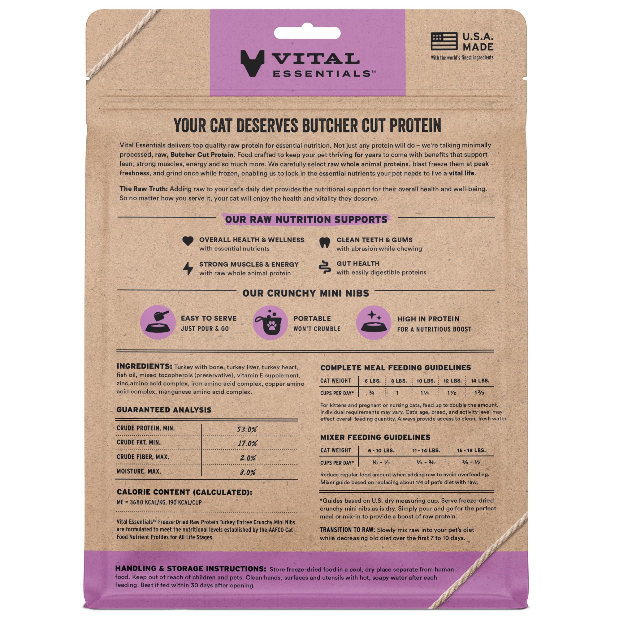 Vital Essentials mini nibs in bowl highlights grain-free nutrition and easy topping