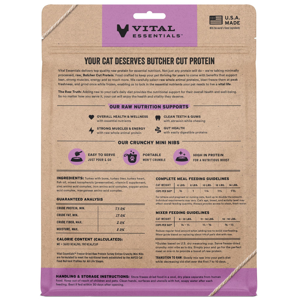 Vital Essentials mini nibs in bowl highlights grain-free nutrition and easy topping