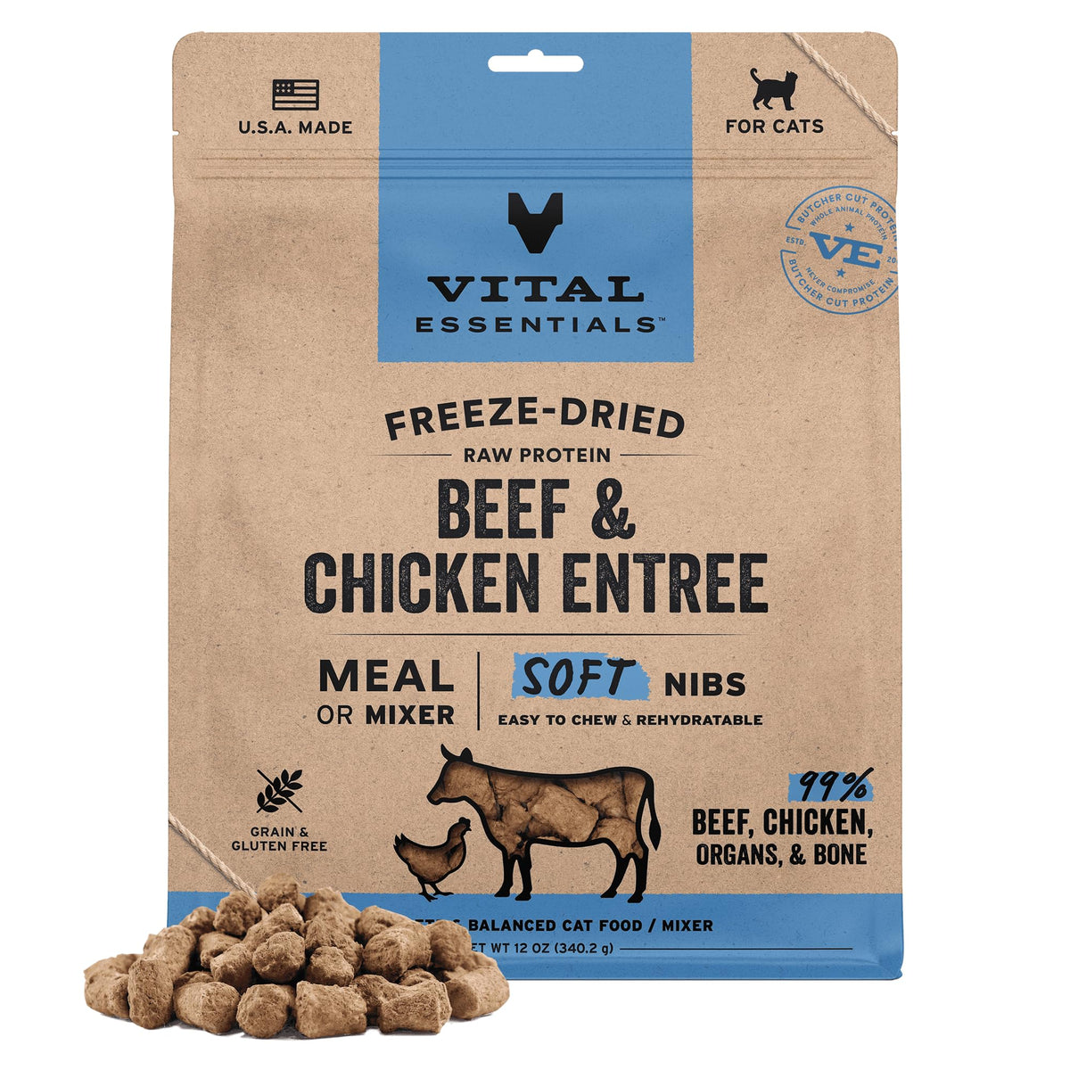 Vital Essentials freeze-dried cat food soft nibs with beef and chicken
