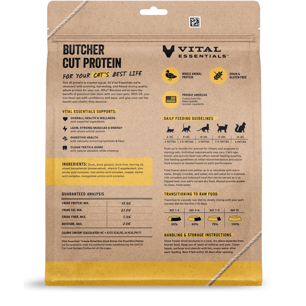 Vital Essentials duck patties crumble-over-dry-food shows easy toppers for a tastier meal.