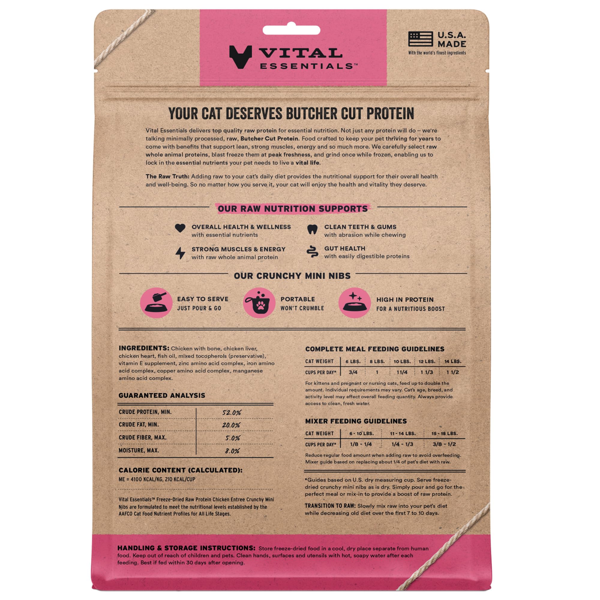 Vital Essentials mini nibs chicken serving bowl highlights meal-ready crunch.