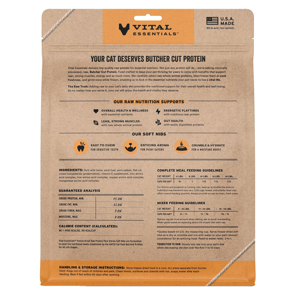 Vital Essentials pork soft nibs close-up, premium raw protein from whole-animal sources.