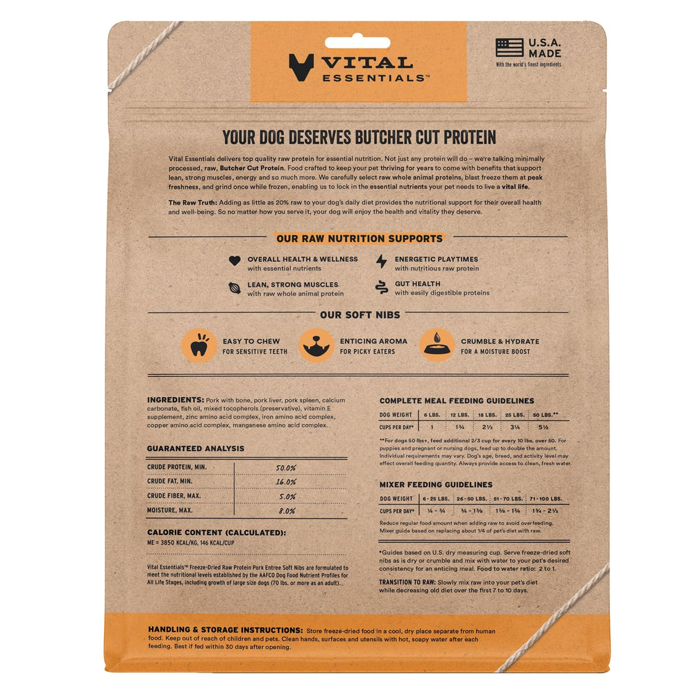 Vital Essentials raw pork, organs and bone image, supports muscle and gut health.