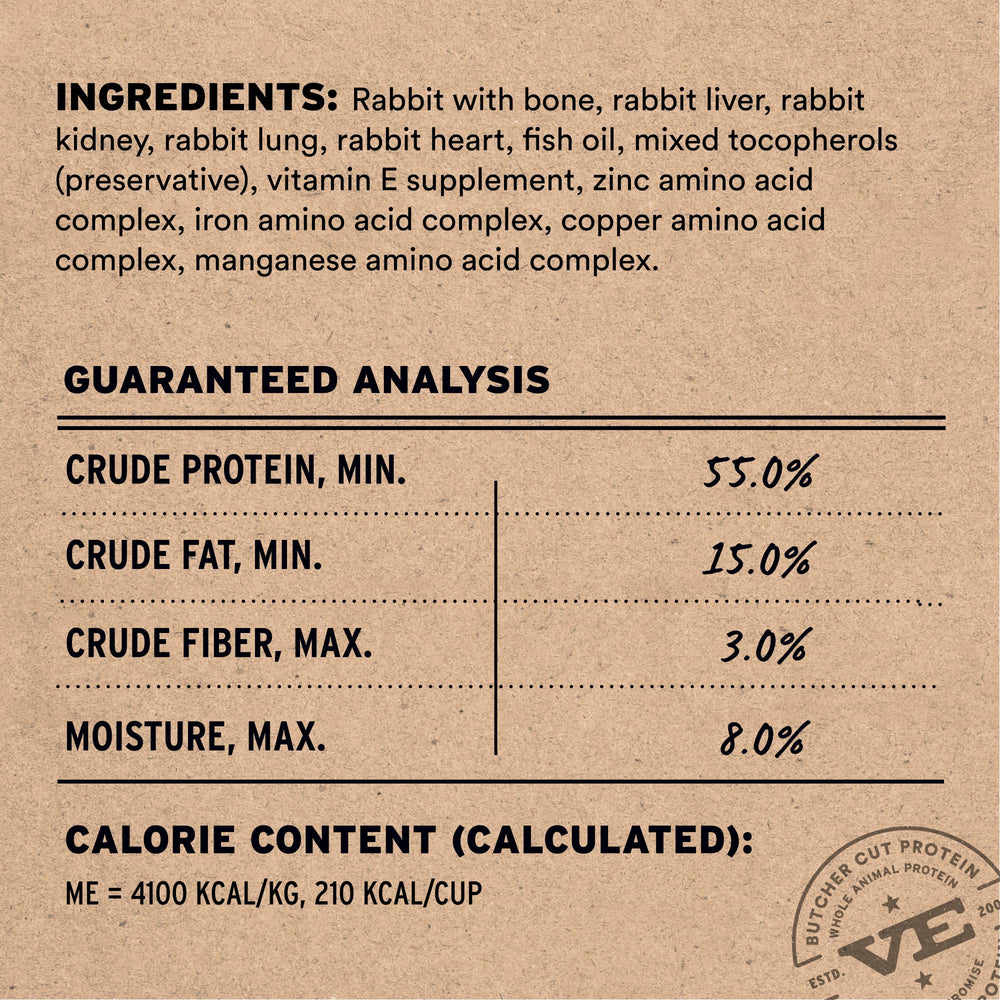 Serving Vital Essentials rabbit mini nibs as a complete meal or topper for meals.
