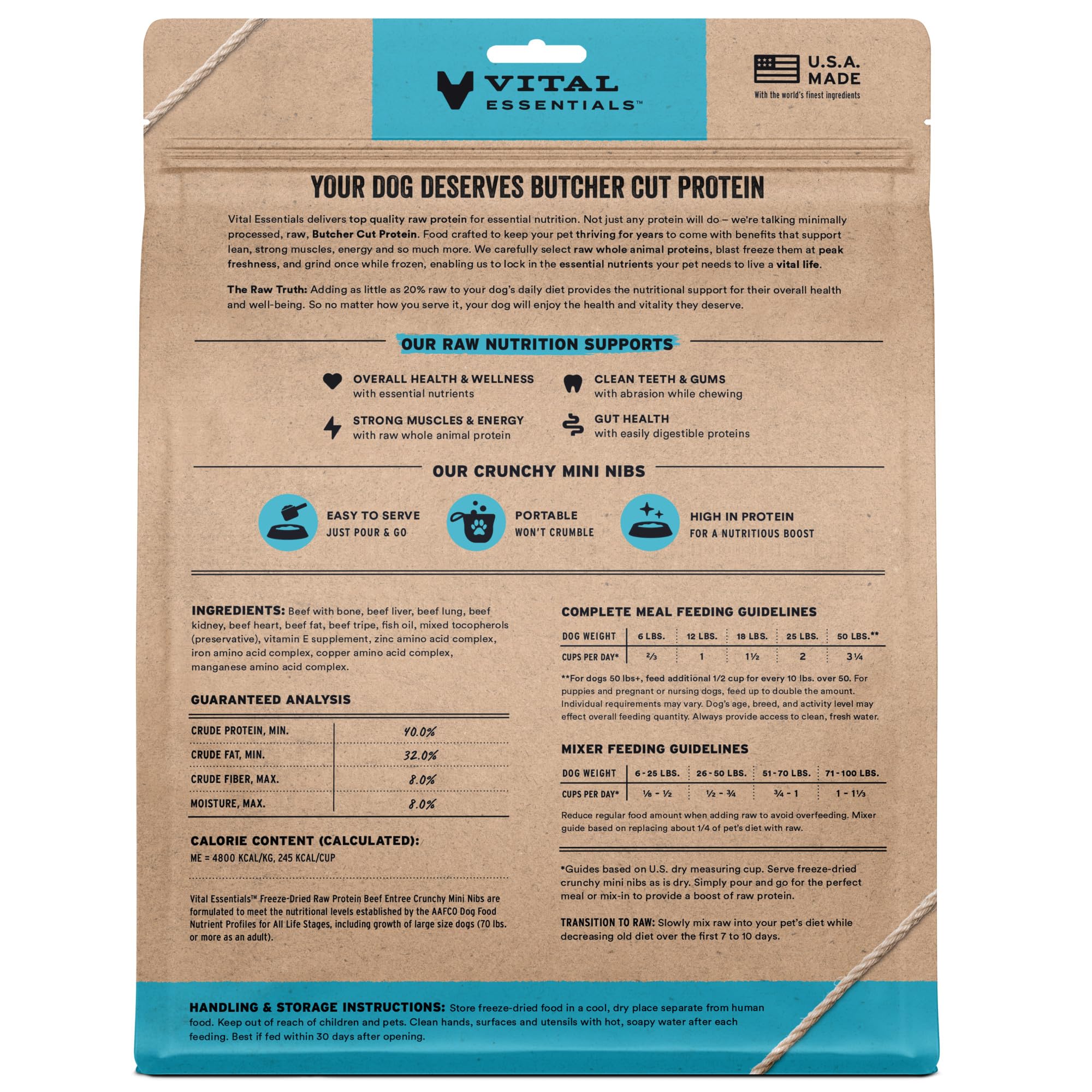 Vital Essentials USA-sourced beef shown, premium protein from American farms.