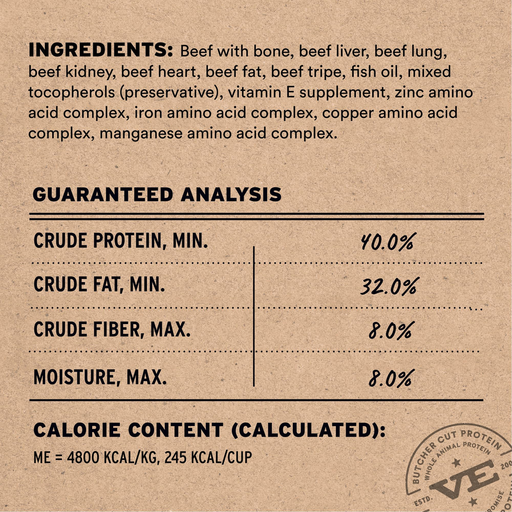Vital Essentials whole-animal protein from muscle, organs, and bone marrow.