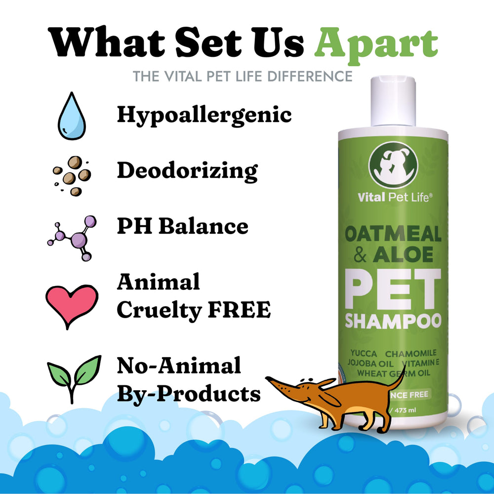 Vital Pet Life dog shampoo chamomile calming scent for comfort.