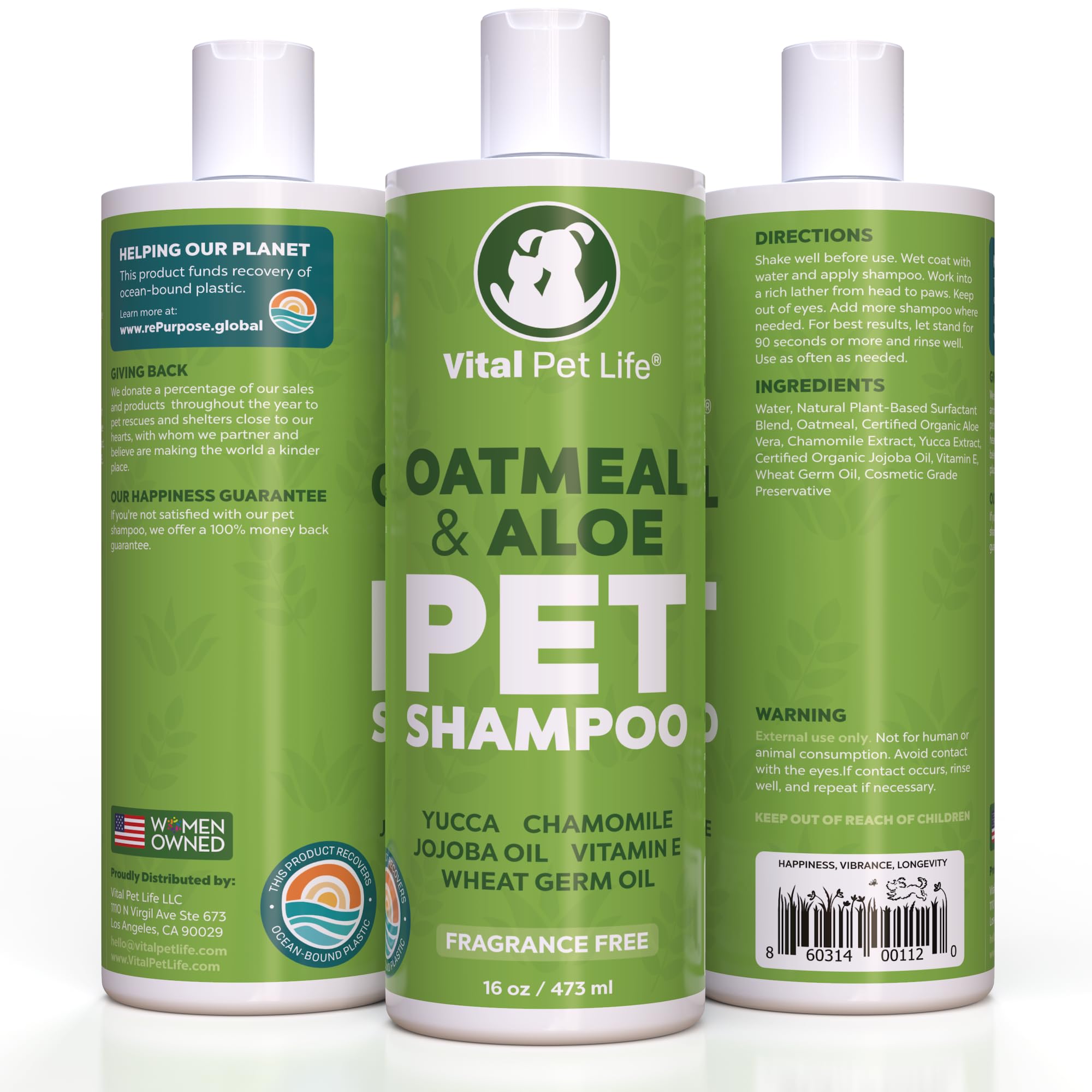 Vital Pet Life dog shampoo natural ingredients free from sulfates.