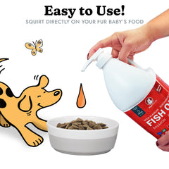Vital Pet Life Fish Oil for Dogs label emphasizes natural omega-3 benefits for shedding and coat glow.