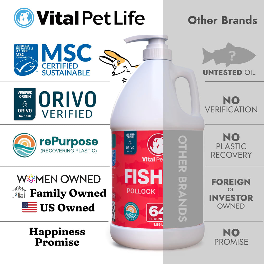 Vital Pet Life Fish Oil for Dogs skin focus suggests relief from dryness and seasonal irritations.