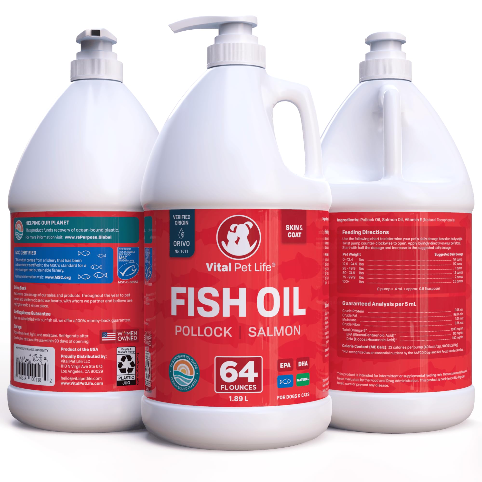 Vital Pet Life Fish Oil for Dogs sustainability focus communicates ethical sourcing and responsible care.