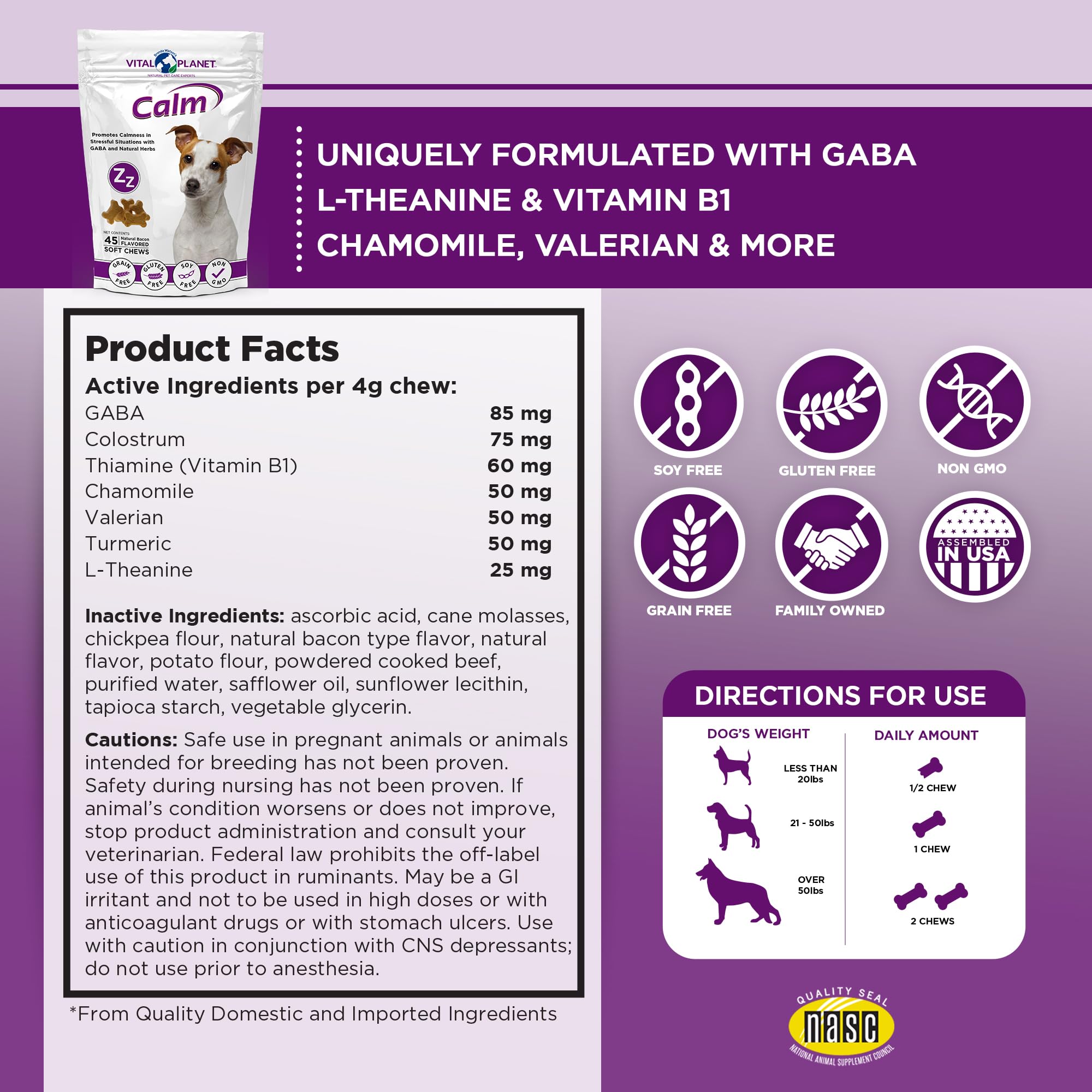 Vital Planet Calm soft chews close-up highlights the tasty, calming formula.