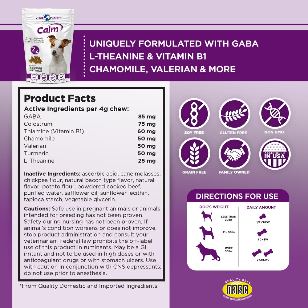 Vital Planet Calm soft chews close-up highlights the tasty, calming formula.