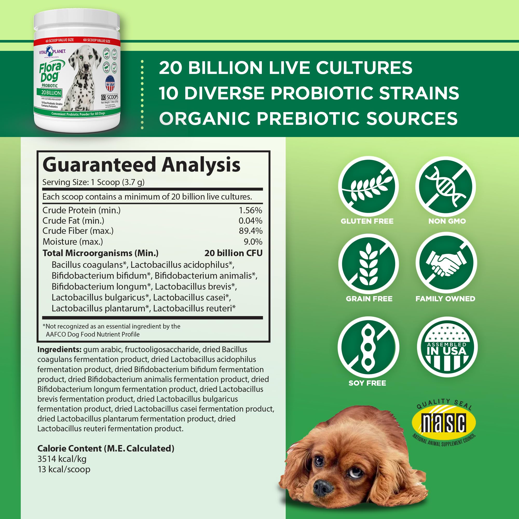 Vital Planet Flora Dog powder scoop for easy daily dosing.