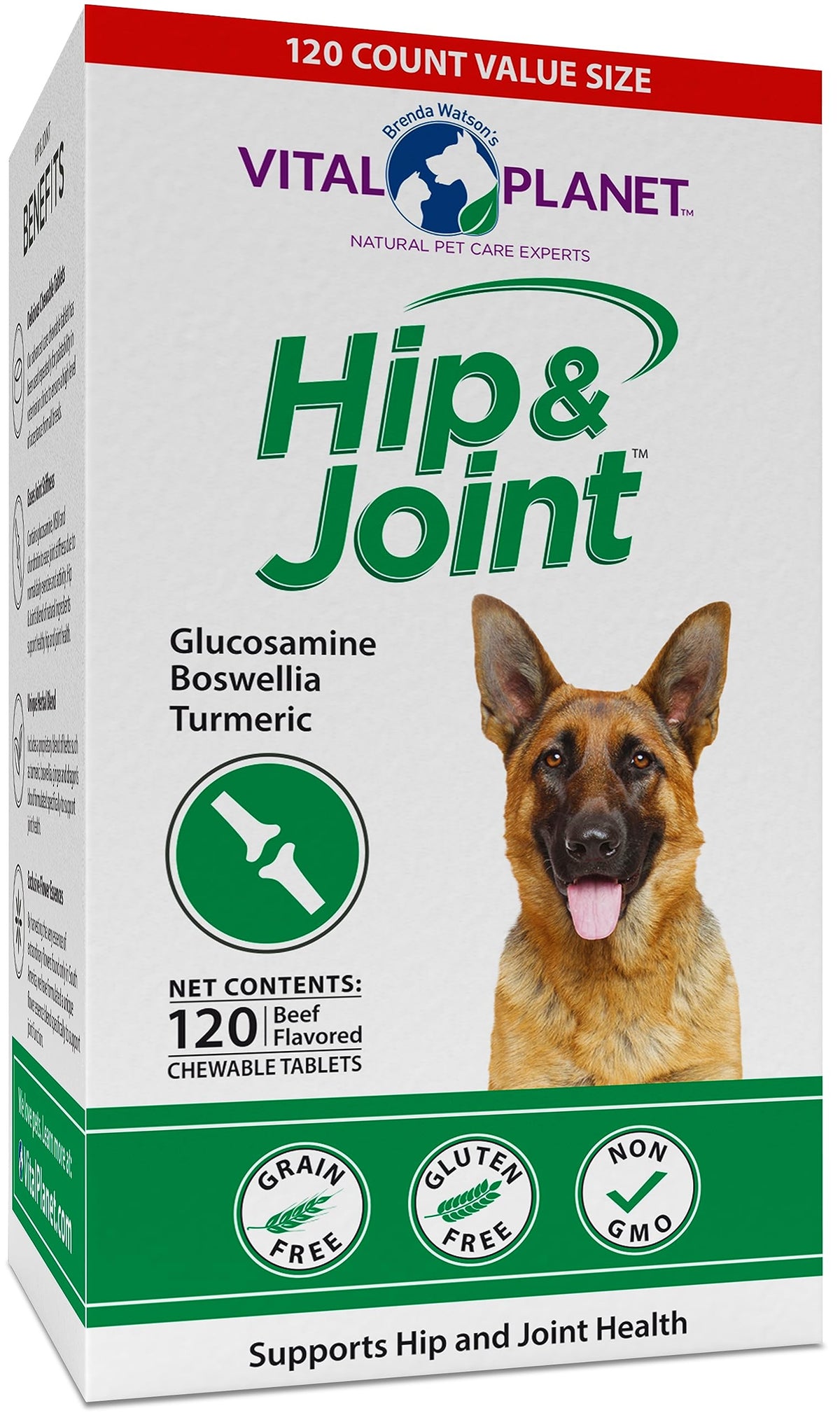 Vital Planet Hip and Joint packaging front for canine mobility support.