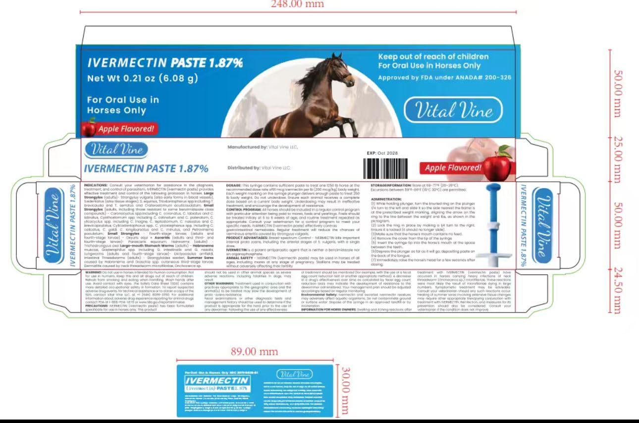 Three pack of Vital Vine ivermectin paste syringes shown for horses