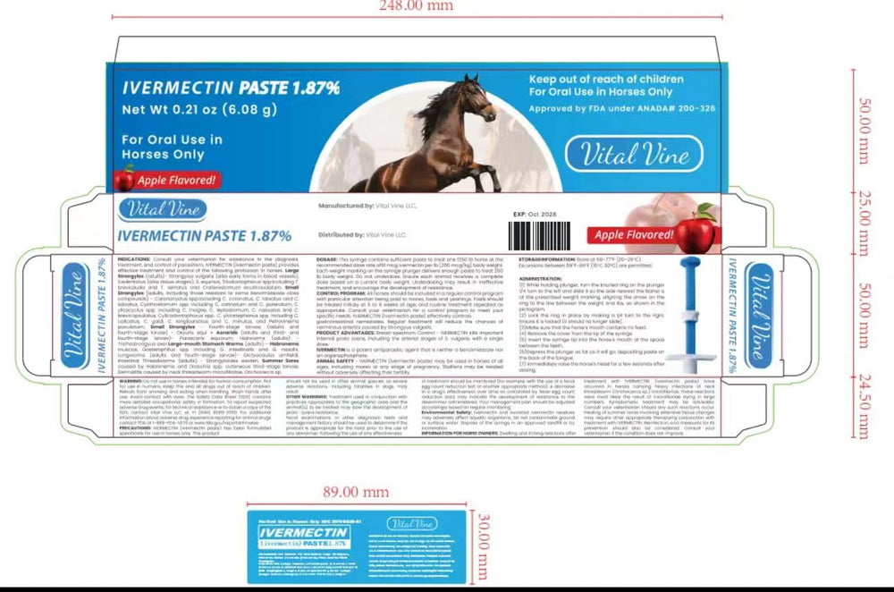 Three pack of Vital Vine ivermectin paste syringes shown for horses