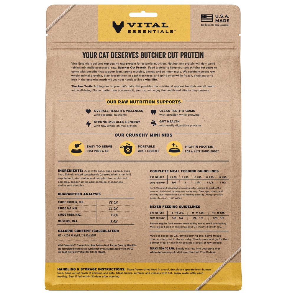 Vital Essentials duck nibs close-up highlights crunchy texture for cats
