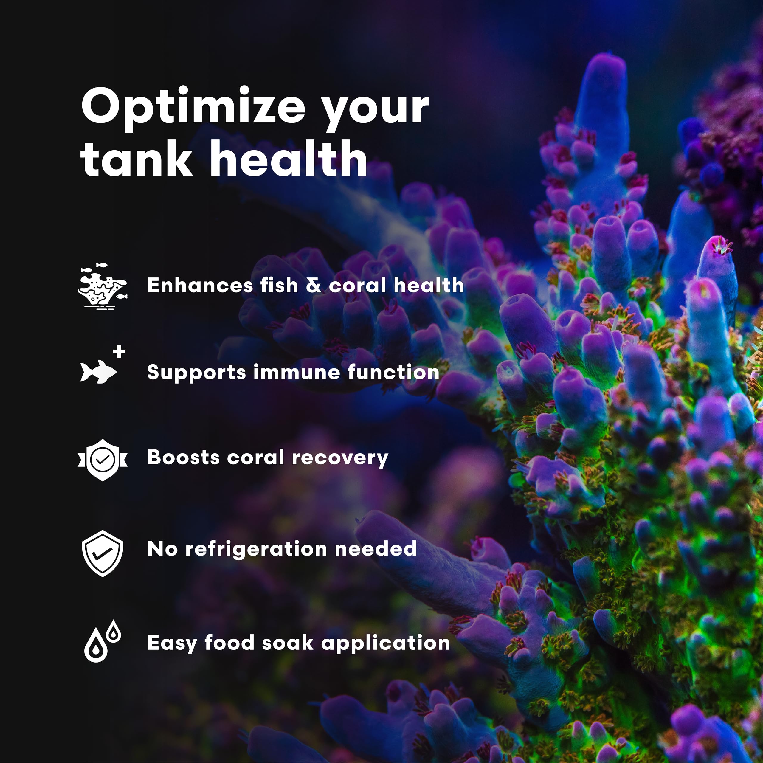 Food soaking with Vitamarin-M to enhance absorption in fish and corals.