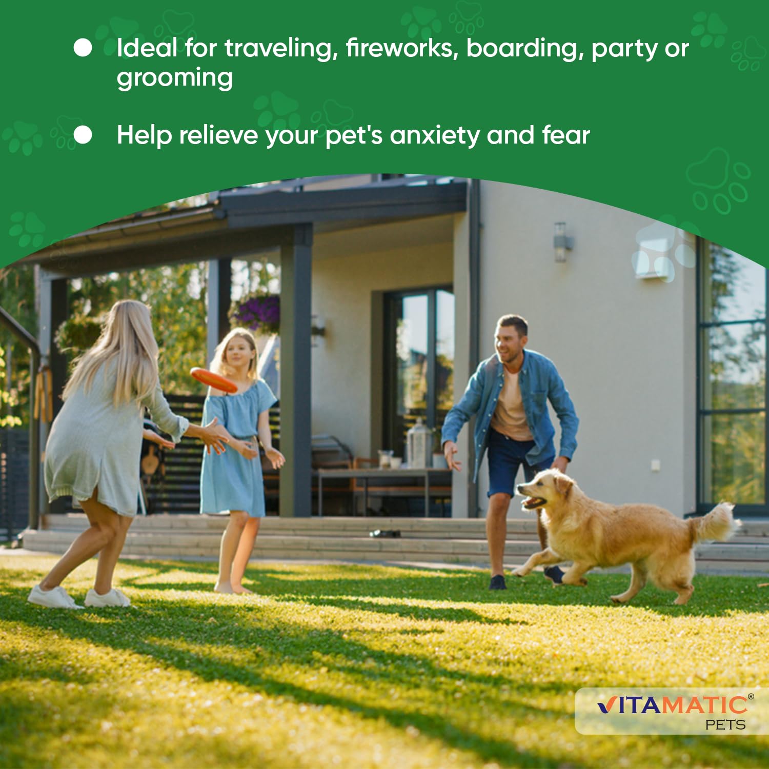 Travel-ready Vitamatic Melatonin for Dogs chews help calm pets on the go.