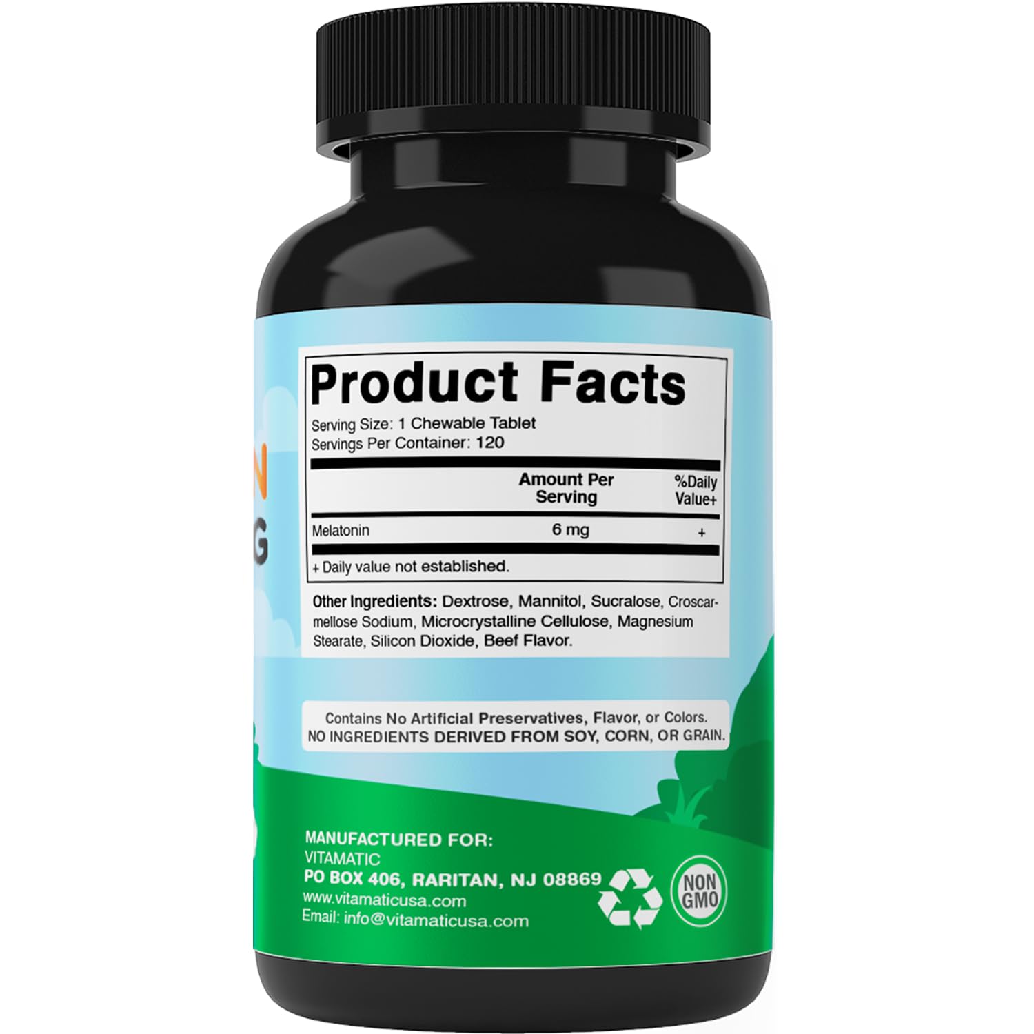 Vitamatic Melatonin for Dogs produced in USA at GMP-compliant, FDA-registered facility for trusted quality.
