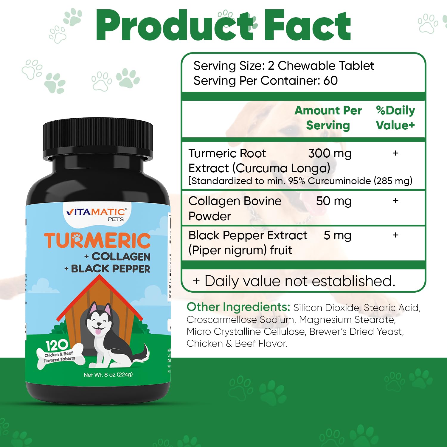 Vitamatic Turmeric for Dogs dog chews close-up highlighting chicken flavor