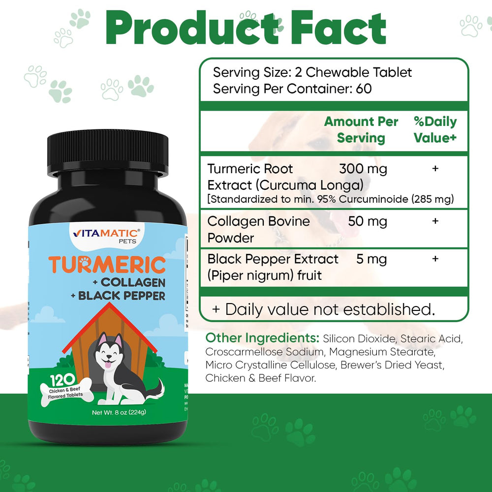 Vitamatic Turmeric for Dogs dog chews close-up highlighting chicken flavor